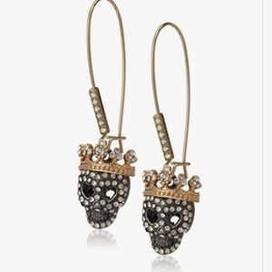 Brand New Betsey Johnson Pave Skull Dangle Earrings